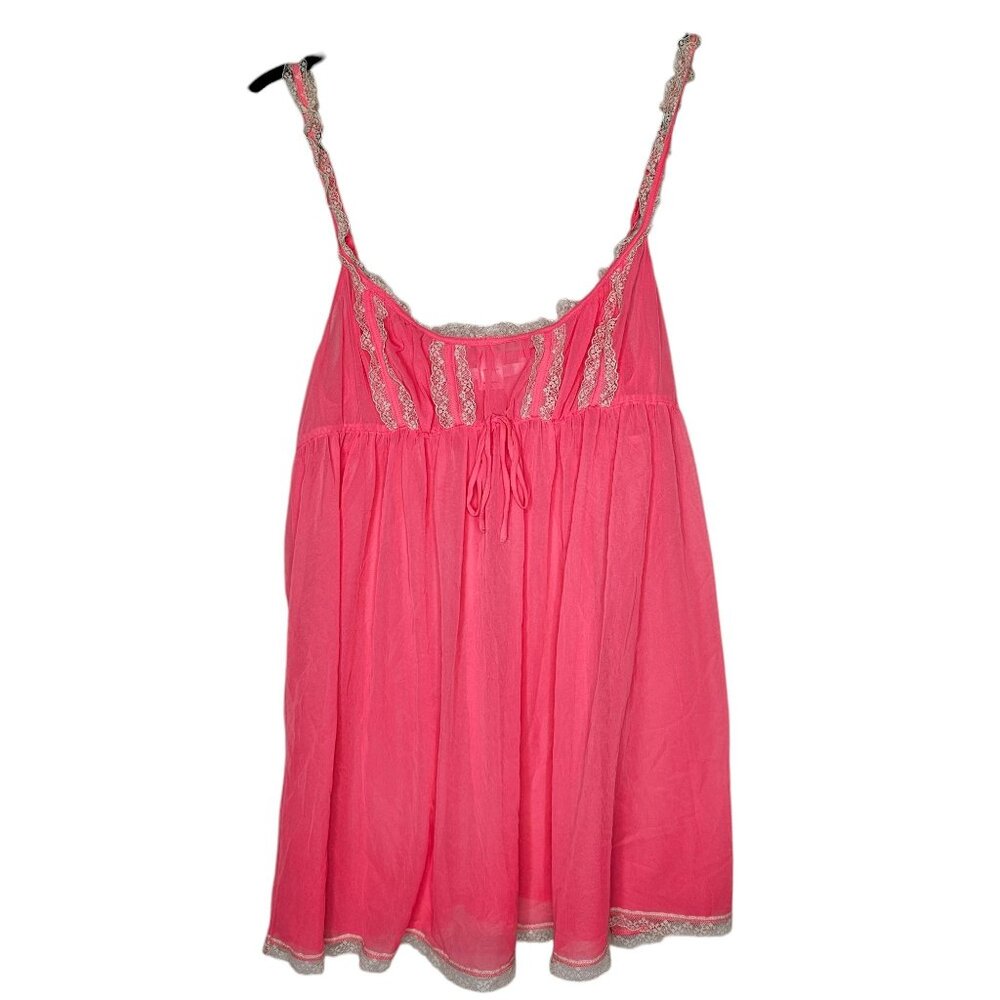 VTG Y2k Victoria's Secret L Top Pink Sheer Babydoll Lace Trim Coquette Feminine